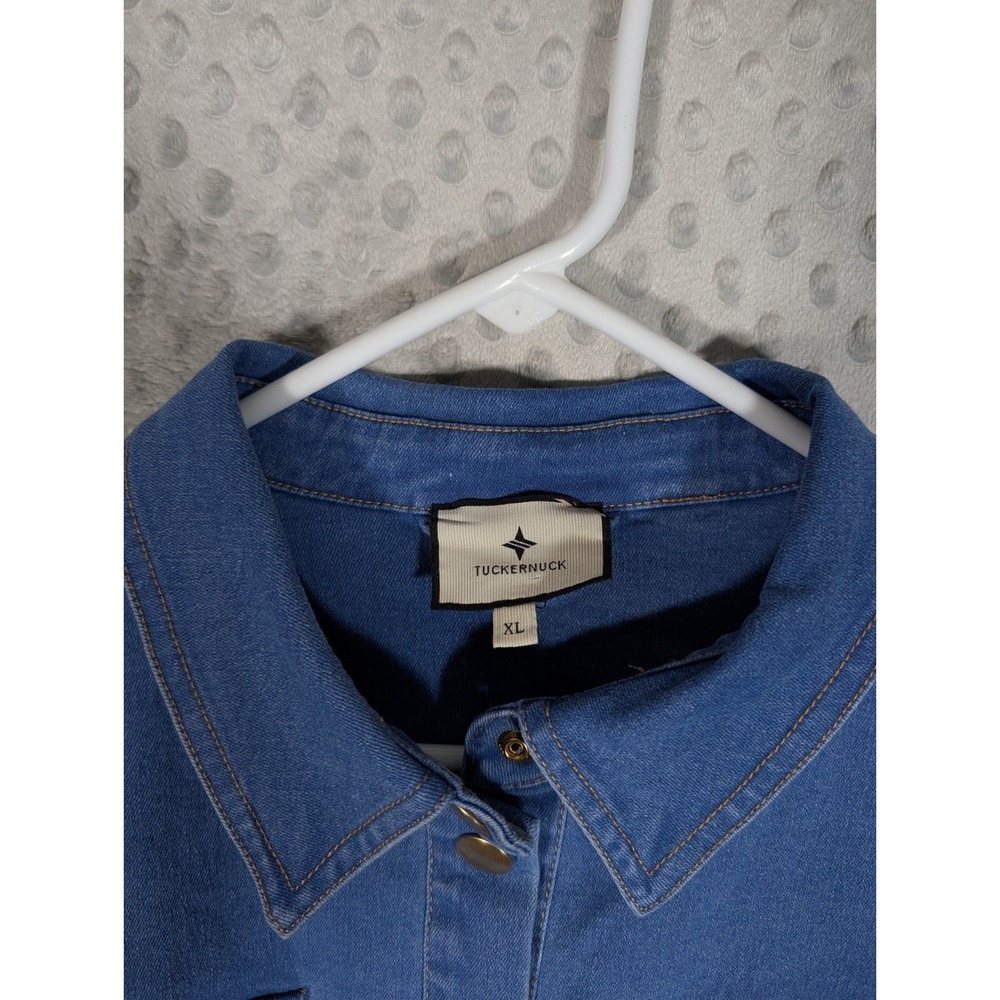 Tuckernuck Indigo Denim Lexi Dress Womens XL Blue Gold Snap Stretch Belted EUC - Picture 12 of 16